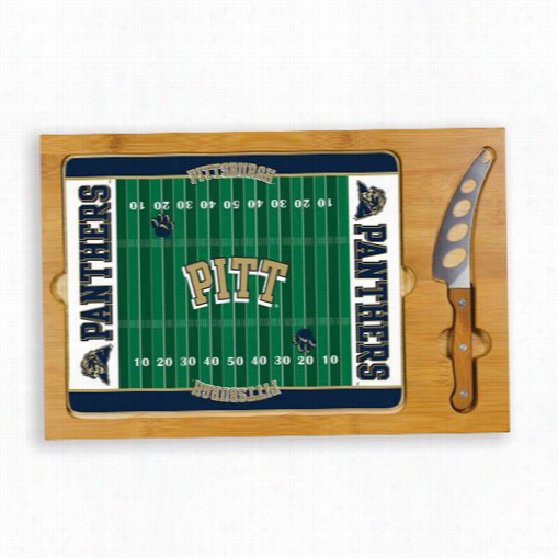 Picnic Time 910-00-505-504-0 Icon Univer5ity Of Pittsburgy Panthers Digittal Print Foitball Cutting Cheese Tray In Natural Wood