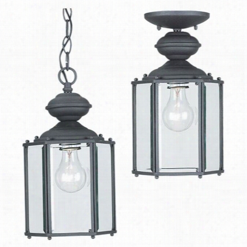 Sea Gull Lighting 6008-12 Classico 1 Light Outdoor Pendant In Black With Cler Beveled Glass