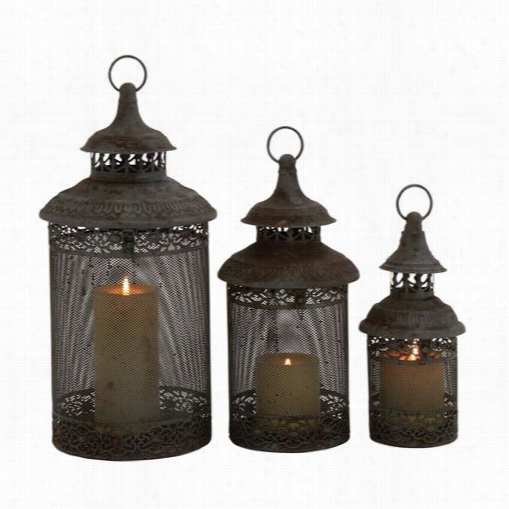 Woodland Imports 52918 Stylishm Etal Candle Lantern In Rustic