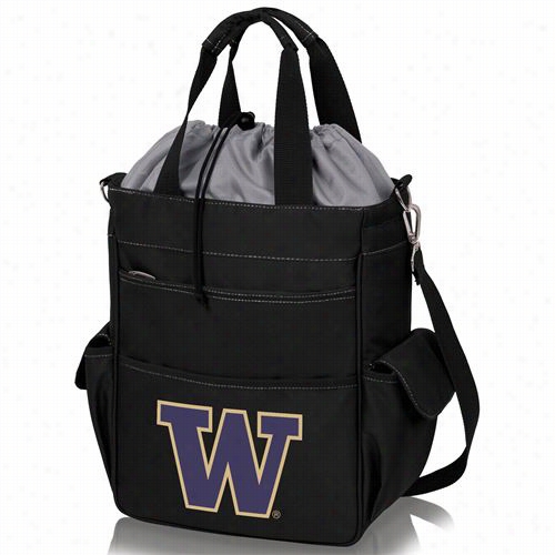 Picnic Time 614-00-175-624-0 Activo University Of  Washington Huskies Digital Print Waterproof Tote In Black