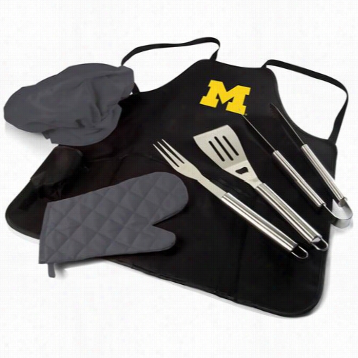 Picnic Time 635-88-179-344-0 University Of Michi Gan Wolverines Digital Pritn Bbbq Apron Tote Pro In Black