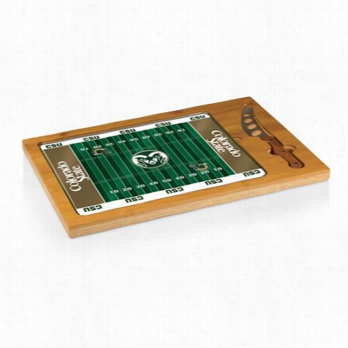 Picnic Time 910-00-505-1344-0 Icon Colorado State Rams Digital Print Football Cutting Cheese Tray In Natural Woood