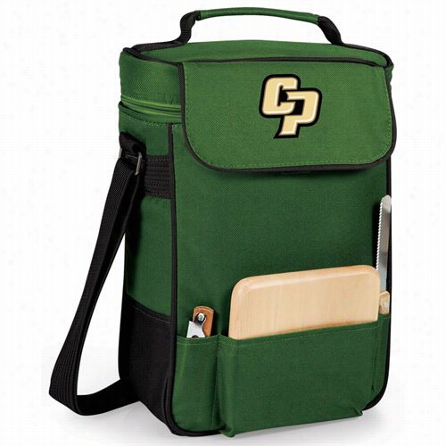 Picnc Time 623-04-121-902-0 Cal Poly Mustangs Embroidered Duet Wine And Cheese Tote In Hunter Green