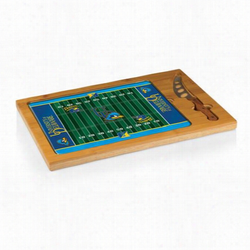 Picnic Time 910-00-505-114-0 Icon Seminary Of Learning  Of Delaware Blue Hens Digital Print Football Cuttig Cheese Tray In Natural Wood