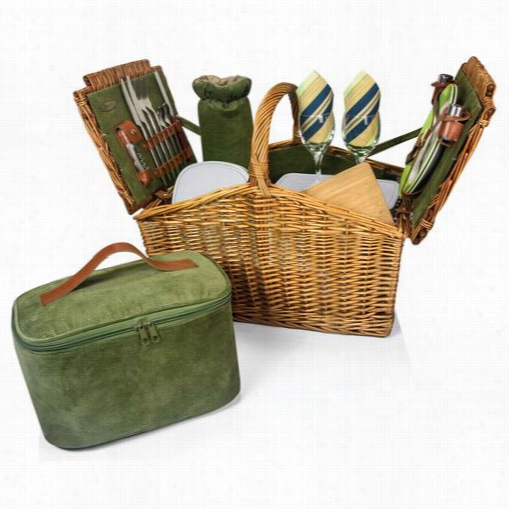 Picnic Time 213-871-30-000-0 Somerset Picnic Basket In Sage/hunter Green With Pllaid