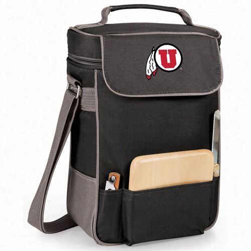 Picnic Time 623-04-175-022-1 Univer Ity Of Utah Utes Embroidered Duett Wine And Cheese Tote I Nblack