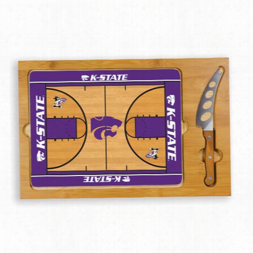 Picnic Time 910-00-505-255-0 Ion Kansas Sttate Wildcats Digital Pirnt Baasketball Cutting Cheese Tray In Nstural Wood