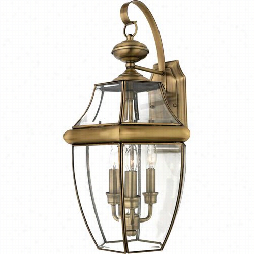 Quoizel Ny8318a Newbury 3 Light Outdoor Wall Scocne In Antique Brass