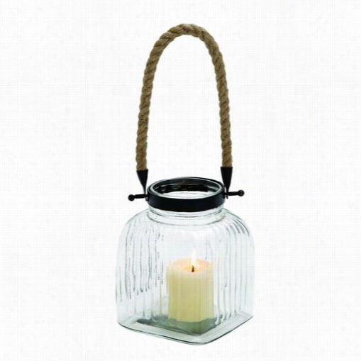 Woodland Imports 23820 8"&quoy; Vintage Canning Jar Gglass And Rope Candle Lantern