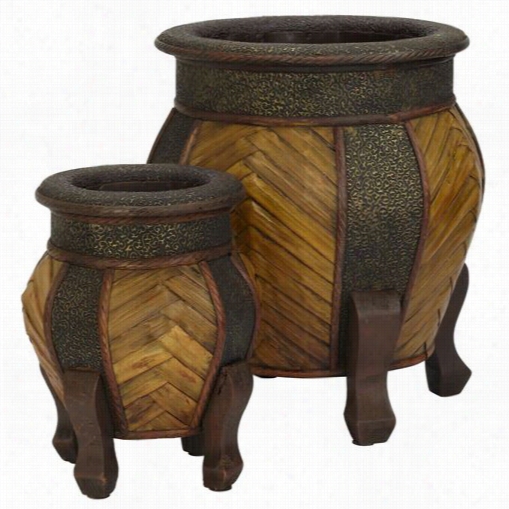 Nearlyn Atural  0519 Decorative Rounded Wood Planter  In Brown - Set Of 2