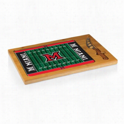 Picnic Time 910-00-55-334-0 Icon Miami University (ohio ) Reshawks Punch Ital Print Football Cutting Cheese Tray In Natiral Wood