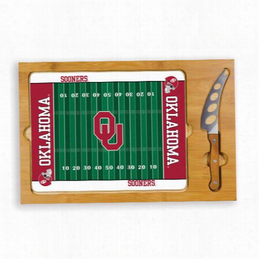 Picnic  Time 910-00-550 5-4540 Icon University Of Oklahoma Sooners Digtal Print Football Cutting Cheese Tray In Natural Woof