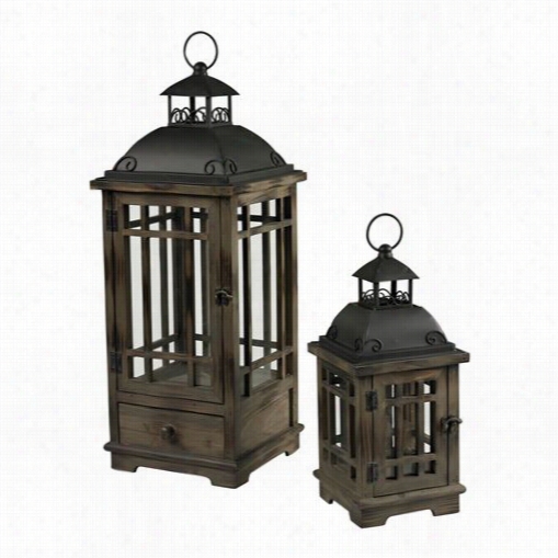 Sterllng Industries 51-10111--s2 Pointe Boise Wood And Metal Lantern - Set Of 2