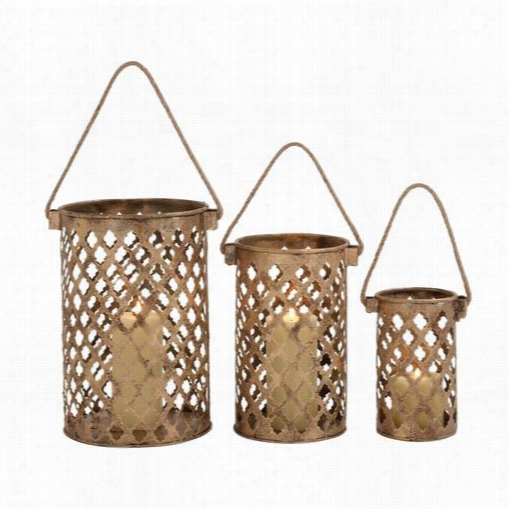 Woodland Imports 26845 Attracctive Metal Candle Lantern - Set Of 3