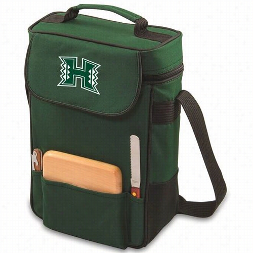 Picnic Time 623-04-121-202-0 University Of Hawaii Warriors Embroidee Red Det Wiine And Cheese Tote In Hunter Green