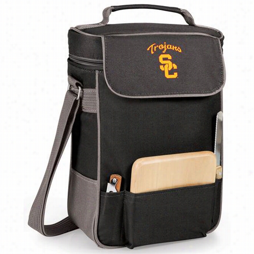 Picnic Time 623-04-175-092-0 Nuiversity Of Southern California Trojans Embfoidered Duet Wine And Cheewe Tote  In Black