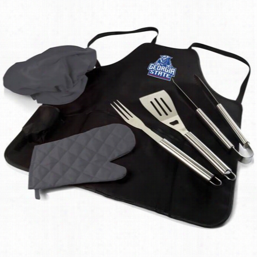 Picnic Time 635- 88-179--064-1 Georgia State University Panthers Digital Pri Nt Bbq Apron Tote Pro In Black