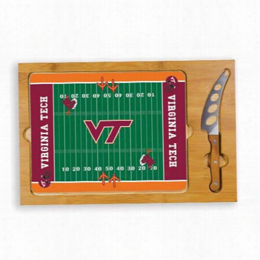 Picnic Time 910-00-505-604-0 Icon Virginia Tech Hokies Idital Print Football Cuttinng Cheese Tray In Natuural Wood