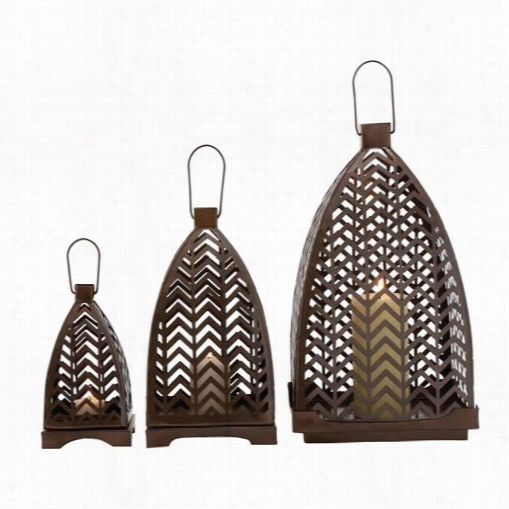 Woodland Imports 27516 Zzig Zag Designed Classy Metal Lantern - Set Of 3