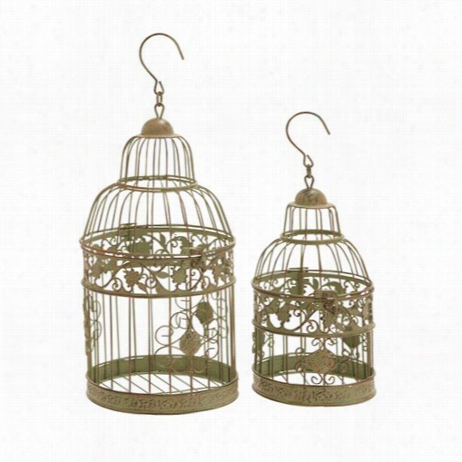 Woodland Imports 66031  Metal Birdcages In Dull Gold Antique Polish - Set Of 2