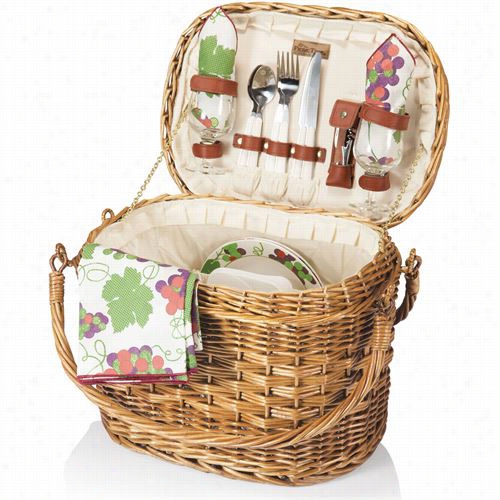 Picnic Allotted Period 322-31-124-000-0 Romance Picnic Basket In Burgundy With Nouveau Grap E Print