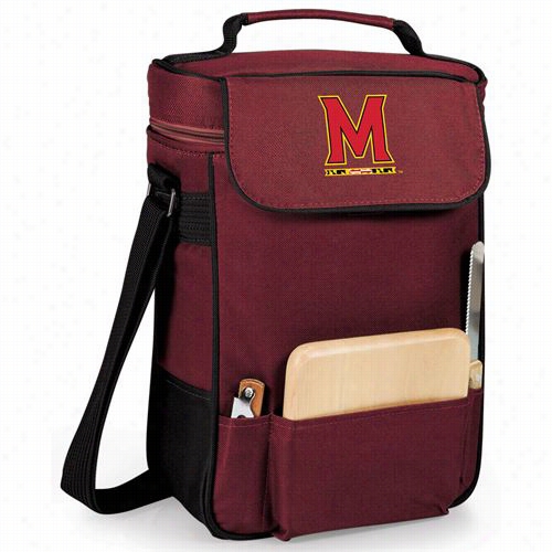 Picnic Time 623-04-118-314-0 Univ Ersity Of Maryland Terrapins/terps Digital Print Duet Wine And Cheese Tote In Burgundy