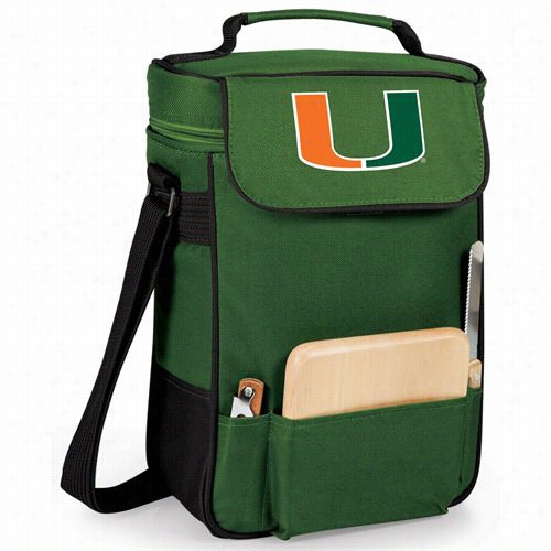 Piicnic Time 623-04-121-324-0 University Of Miami Hurricanes Digita Print Duet Wine And Ceese Tote In Hunter Green