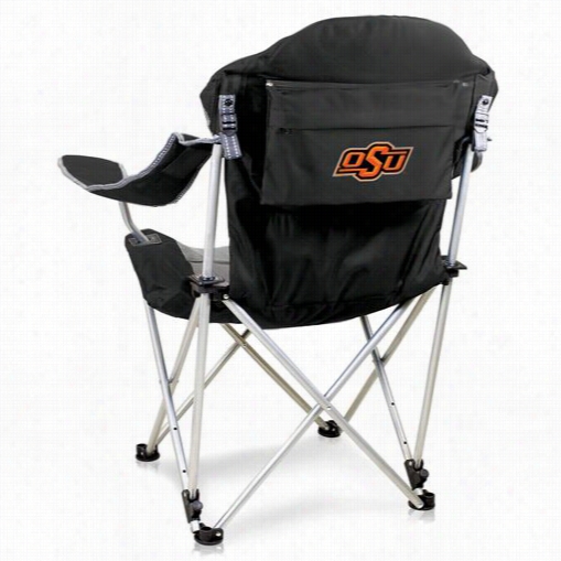 Picnic Time 803-00-175-464-0 Oklahoma State University Digital Calico Reclining Camp Chair In Black