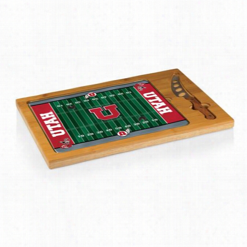 Picnic Time 910-00-505-024-1 Icon University Of Utah Uttes Digitalprint  Football Cutting Cheese Tray In Natural Wood