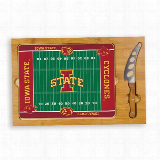 Picnic Time 910-00-505-234- 0icon Iowa State Cyclones Digital Print Football Cutting Cheese Tray In Natural Wood