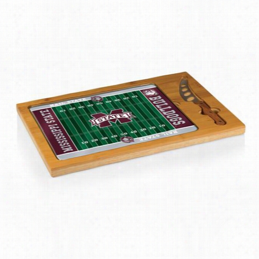 Picnic Time 910-00-505-384-0 Icon Mississippi State Bulldogs Digital Print Football Cutting Cheese Tray I Natural Wood