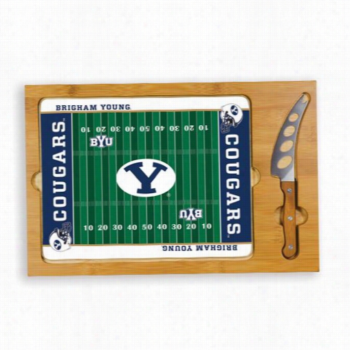 Picnic Time 910-00-505-714-0 Iccon Brigham Young University Cpugars Digital Print Football Cutting Cheese Tray In Natural Wood