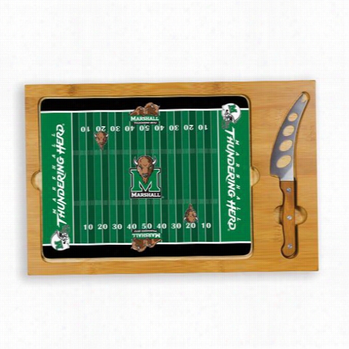 Picnic Time 910-00-505-894-0 Icon Marshall University Thundering Herd Digital Print Football Cutting Cheese Tray In Natural Wood