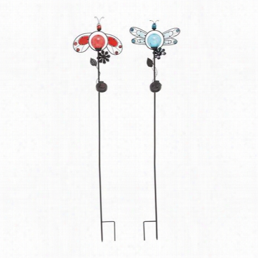 Woodland Imports 55249 The Cute Metal Solar Stake Asso Rted - Set Of 2