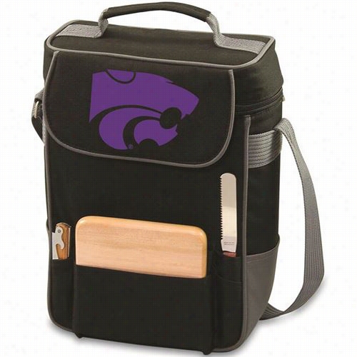 Picnic Time 623-04-175-254-0 Kansas State Wildcats Digtal Print Duet Wiine And Cheese Carry In Black