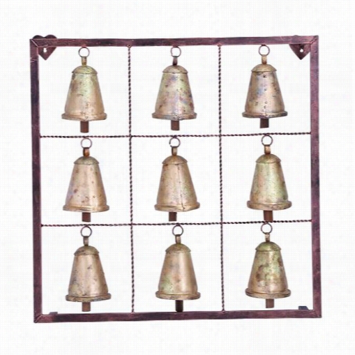 Woodland Imports 26723 Metal Bell Square Wall Plaque With 9 Bells And Rustic Look