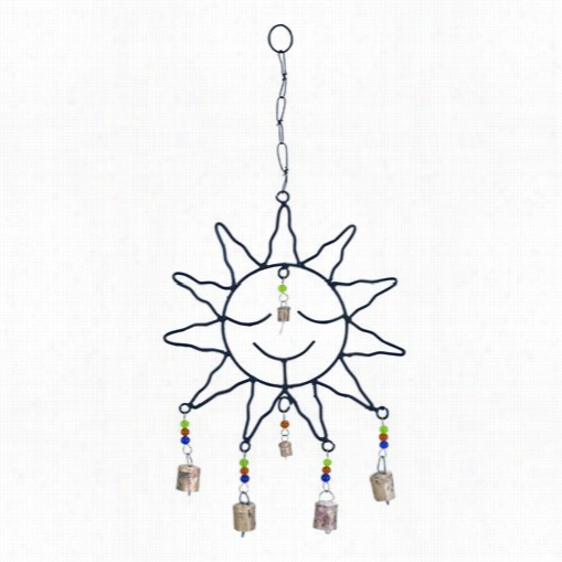 Woodland Imports 26743 Metal Sun Visage Wind Set Of ~d Bells With Optimum Chain Link