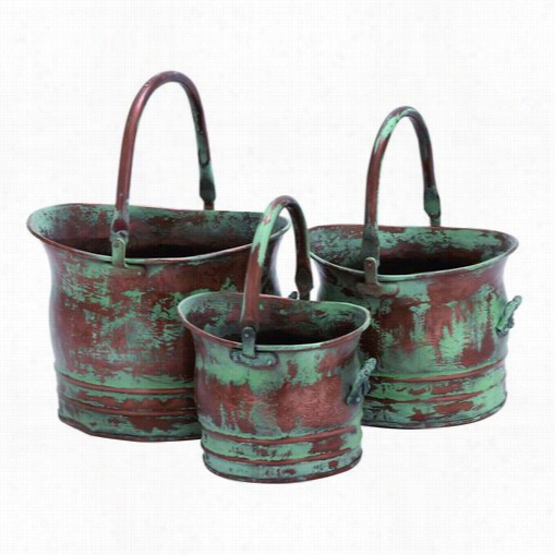 Woodland Mpo Rts 26909 Contemporary Simple Metal Planter In Green - Set Of 3