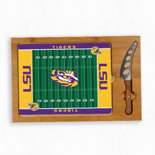 Picnic Time 910-00-505-294-0 Icom Louisiana State Uniiversity Tiers Digital Print Football Cutting Cheese Tray In Natural Wood