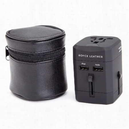 Royce Leather 880-black-2 Internati Onal Travel  Adapter With Genuine  Leather Covering