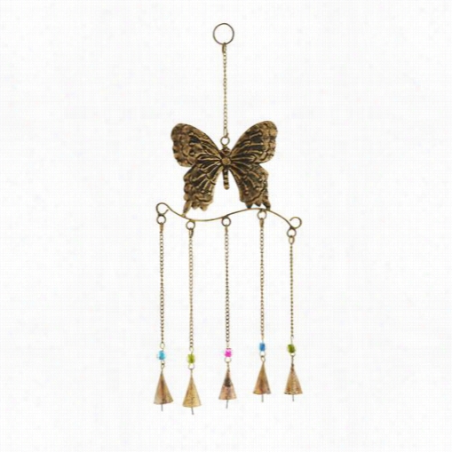 Woodland Imports 266785 Butterfly Wind Cchime In Antique Brass