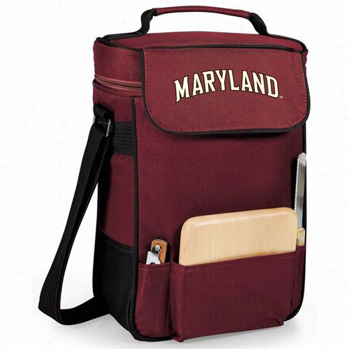 Picnic Time 623-04-118-312-0 University Of Maryland Terrapins/terps Embroidered Duet Wine And Cheese Tote In Burguney