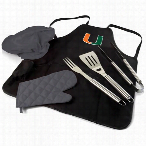 Picnic Time 635 -88-179-324-0 University Ofmiami Hurricanes Digital Print Bbq Apro Mtote Pro In Black