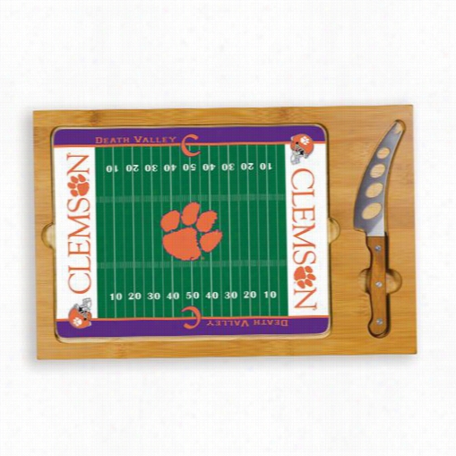 Picnic Time 910-00-505-1044-0 Icon Clemson Unviersity Tigers Digital Print Football Cutting Chee Se Tray In Natural Wood