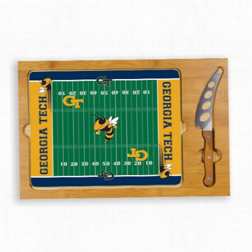 Picnic Time 910-00-505-194-0 Icn Georgia Teech Yellow Jackets Digital Stamp Football Cutting Chese Tray In Natural Wood