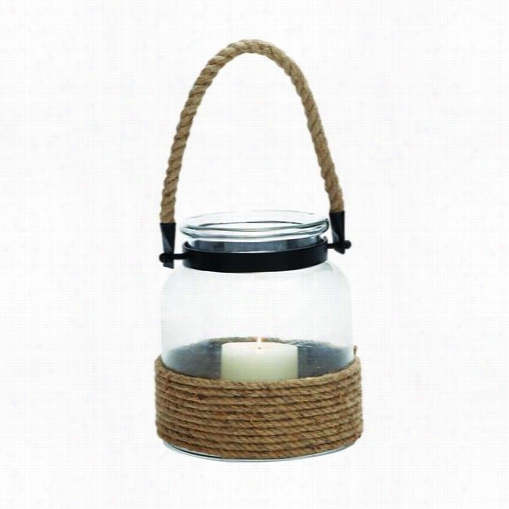 Woodland Importts 23825 9""g Lass And Rope Metal Lantern With Rope Handle