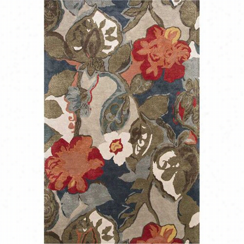 Jaipur Rug11 Blue Hand-tuftex Floralpattern Wool Blue/red Area Rug