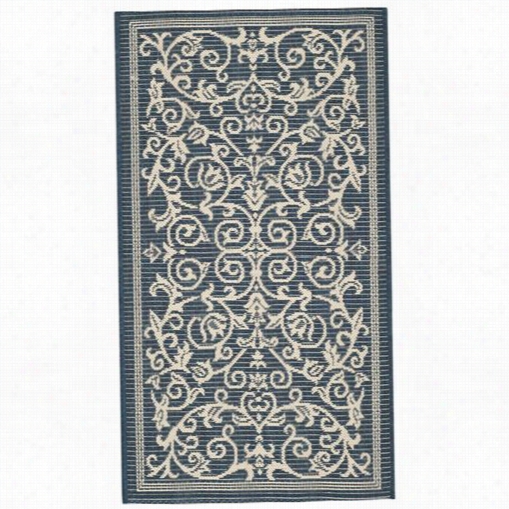 Safavieh Cy2098-268 Cour Tyard Polypropylene Machine Made Navy/bige Area Rug