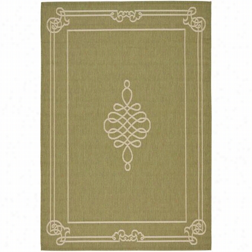 Saafvieh Cy6788-24 Courtyard Polypropylene Machine Made Green/creme Rug