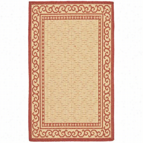 Safavieh Cy6824-18-set2 Courtyard Polypropylene Machine Made Natural/red Rug - Set Of 2